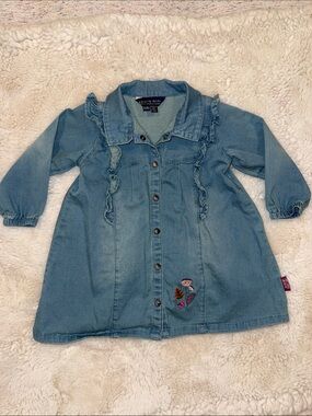 Souris Mini Light Blue Denim Dress with Ruffle Trim
